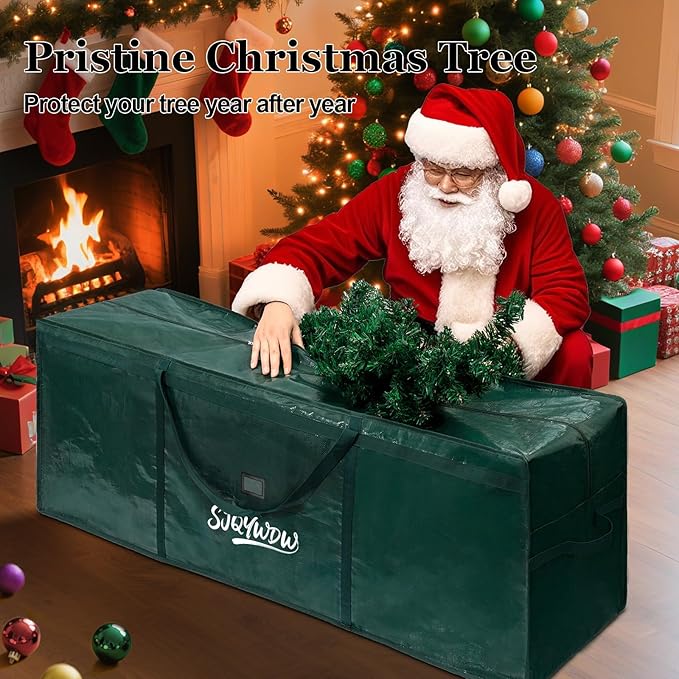 Christmas Tree Storage Bag 7.5 ft, Heavy Duty Artificial Xmas Trees Bag with Reinforced Handles, Dual Zippers Wide Opening, Two Mesh Pockets, Water Resistant for Holiday Tree Storage (Green)