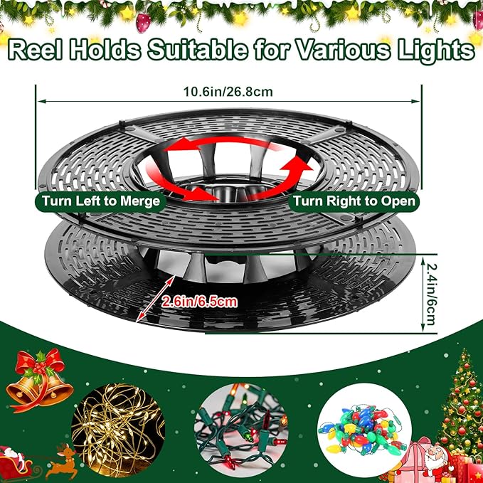Christmas Light Storage Bag - Tear Proof 600D Oxford Fabric/Internal PVC Material with Reinforced Handles - With 4 Reels Stores up to 500 Ft Holiday Mini Christmas Tree Lights & Extension Cords,Green