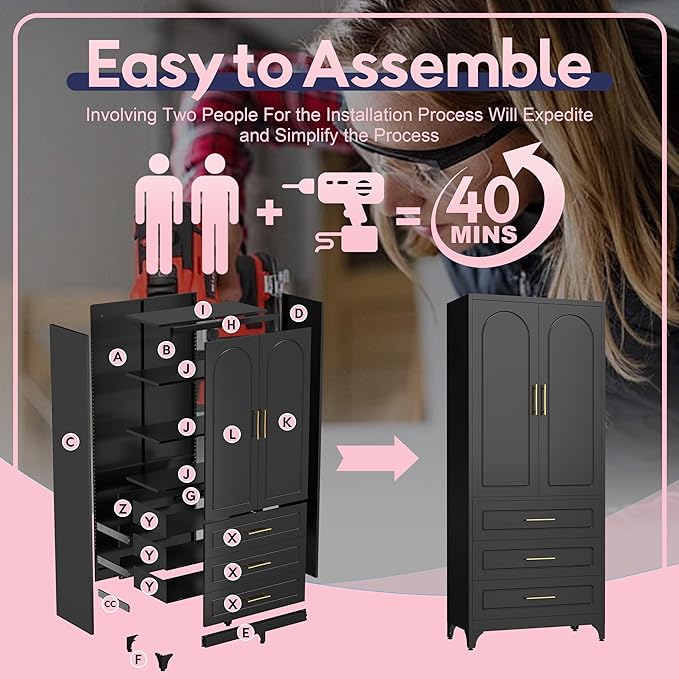 Pantry Kitchen Cabinet with Drawer, 75" Tall Pantry Storage Cabinet, Metal Storage Cabinets with Doors and Shelves, Large Freestanding Cupboard for Dining Room, Assembly Required, Black