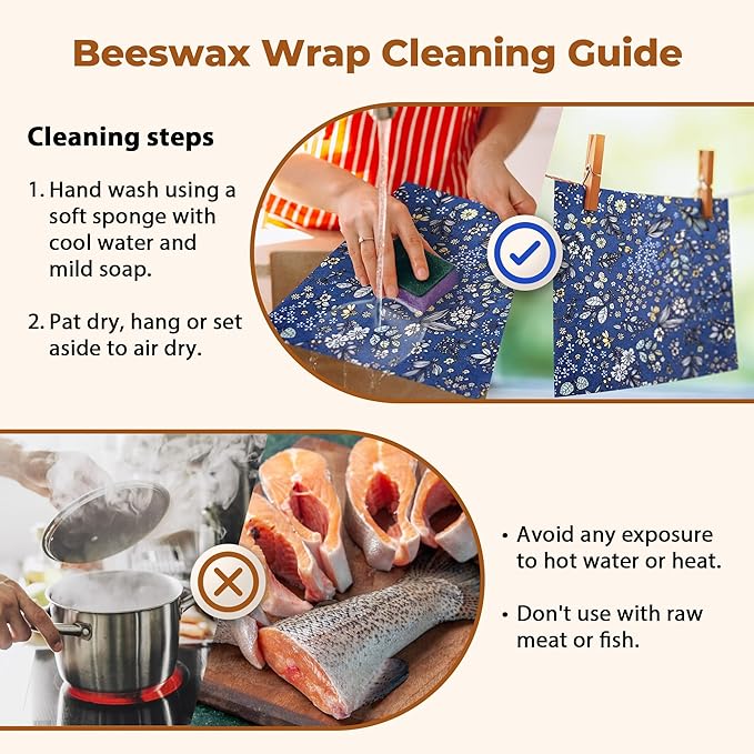 OHIYO Reusable Beeswax Wrap for Food, 9 Pack Organic Cotton Beeswax Papers (1XL + 3M + 5S), Bread Sandwich Wrapper, Suitable for Bowls, Cheese, Reusable Plastic-Free Food Storage Wrap