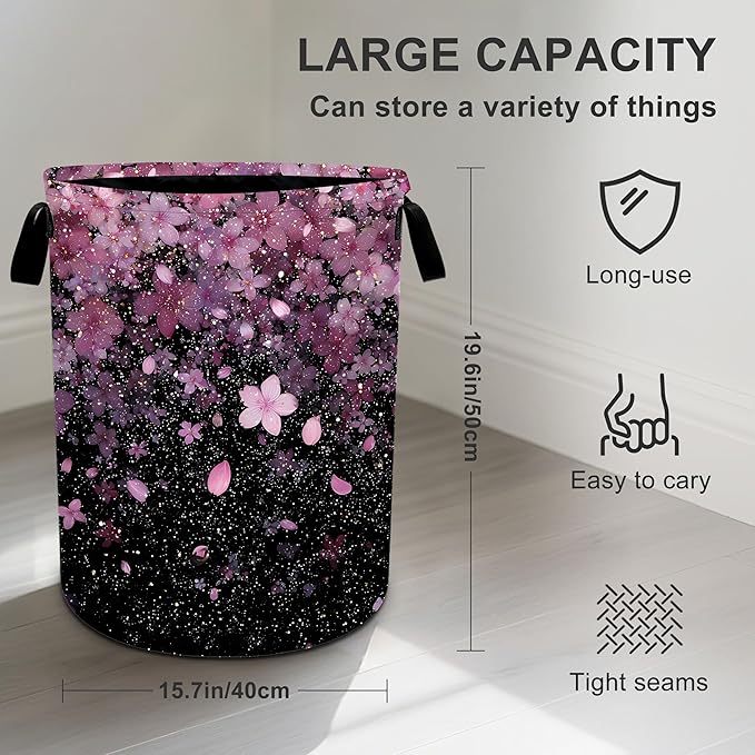 Cherry Blossoms Laundry Basket Storage Bin Foldable Laundry Hamper Clothes Storage Bucket Organizer 19.6x15.7 Inch For Laundry Room/Bedroom/Bathroom