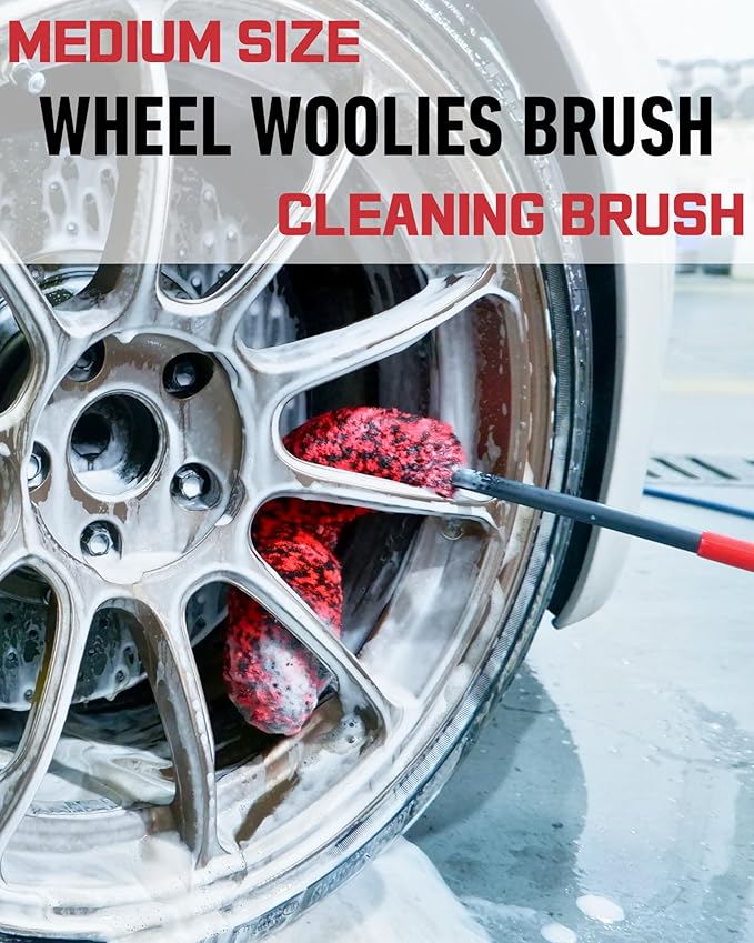 Wheel Brushes for Cleaning Wheels (4 Pro Pack)- 2X Soft Wheel Cleaning Woolies Brush, Detailing Brush and Stiff Tire Brush, Scratch Free Durable Car Wheel Rim Brush Kit for Car Rim and Tire Detailing