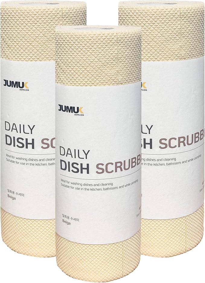 Jumuk Supplies Daily Dish Scrubber Sheet Non-Scratch Household Disposable Cleaning Sponges | Recyclable, Eco-Friendly & Perfect for Kitchen, Home Cleaning and Outdoor Use (3, Beige)