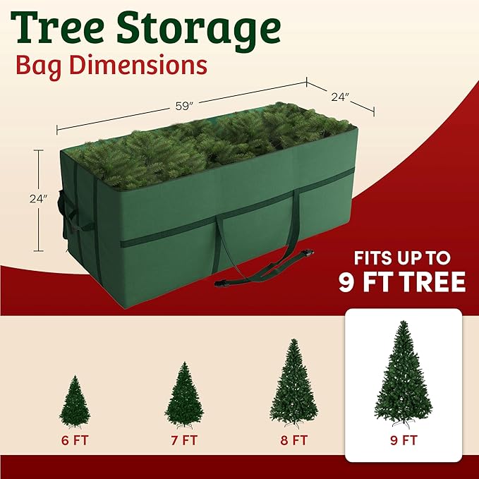 Christmas Tree Storage Bag - Storage Bags for 9FT Disassembled Artificial Trees, Seasonal Decor, Packing, Moving, and Home Organizer by Elf Stor (Green)