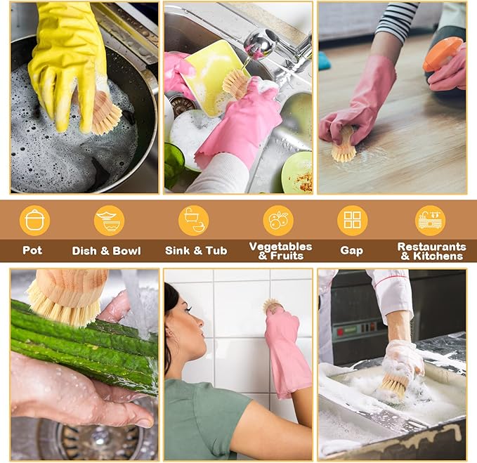 Nuenen 30 Packs Bamboo Dish Scrub Brushes Wooden Scrubbers Set Kitchen Dishwashing Scrubber with Natural Sisal Bristles for Iron Pot Pan Sink
