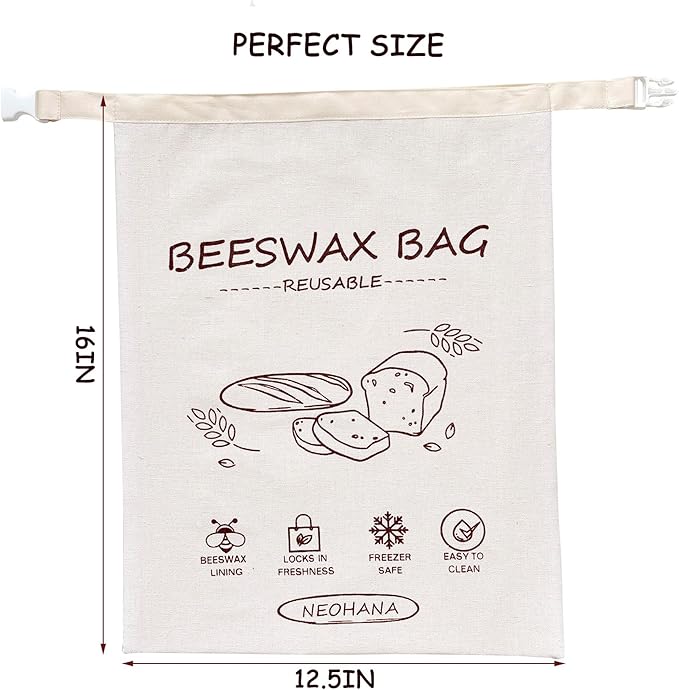 Reusable Beeswax Bread Bag - Bread Bags for Homemade Bread,Cotton Sourdough Bread Bags, Sourdough Storage Bag (2 Pack)
