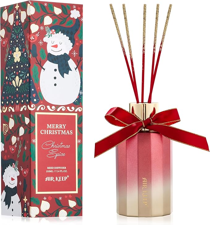 Airkeep Reed Diffuser Set - Spice Reed Diffuser with 8 Reed Sticks - Scented Oil Diffuser for Home & Office Diffuser Bathroom Shelf Decor - Ideal Gift for Holidays 7.1oz