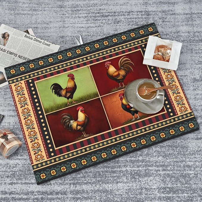 Retro Chicken Dish Drying Mat 18x24 For Kitchen Counter Absorbent Microfiber Dishes Pad Dish Drainer Rack Mats Fast Dry Kitchen Accessories