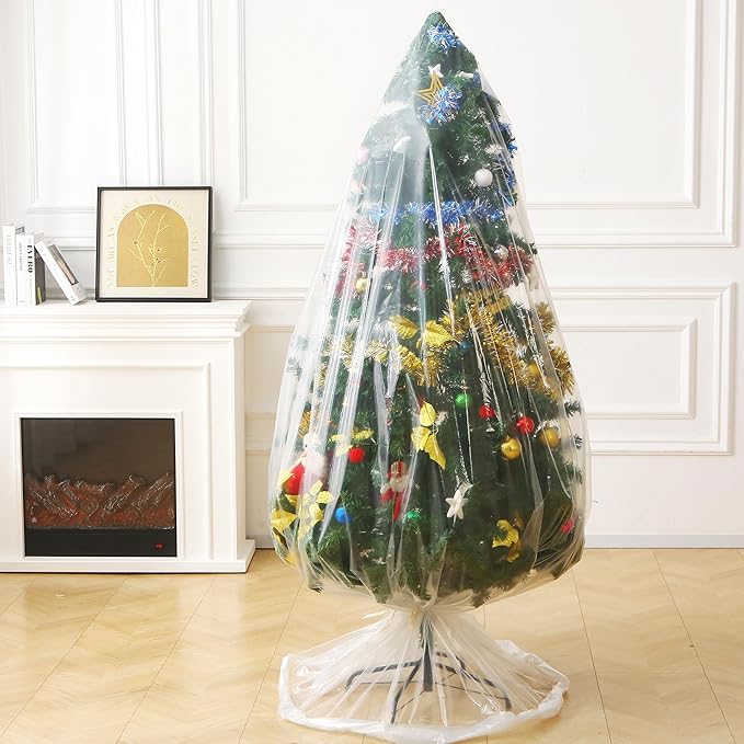 Christmas Tree Disposal Bag 9x6 ft Heavy Duty Plastic Xmas Tree Removal Bag, Clear Extra Large Tree Storage Bag Cover for for Real or Artificial Tree Upright