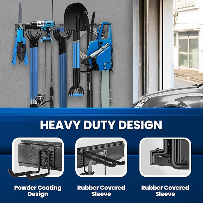 SUKIZZ 48'' All-Metal Garage Tool Organizer Wall Mount – Heavy-Duty Tool Rack Holds 450 lbs, Adjustable Hooks for Garage, Yard, and Garden Equipment