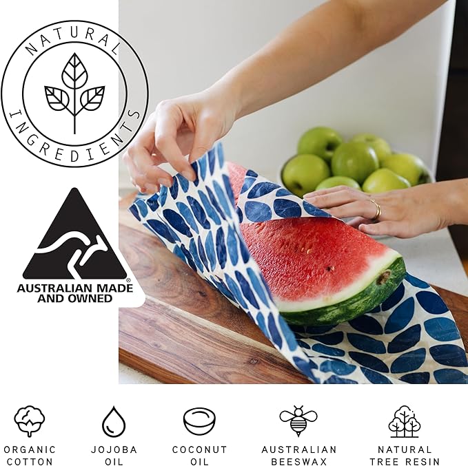 Honeybee Wrap Beeswax Wraps for Food - The Kitchen Collection - Organic Cotton Beeswax Wrap - Reusable Beeswax Food Wrap - Plastic Wrap/Sandwich Bags Alternative - 4 Pack, S, M, L & XL