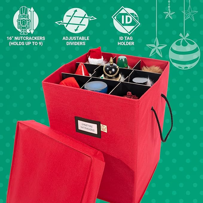 [16 Inch Tall Nutcracker and Figurine Collectibles Storage Boxes] - Large Ornament Bag for Holiday Decor Storage - Great for Storing 9 Carolers, Santa Figure, or Nut Cracker Ornaments