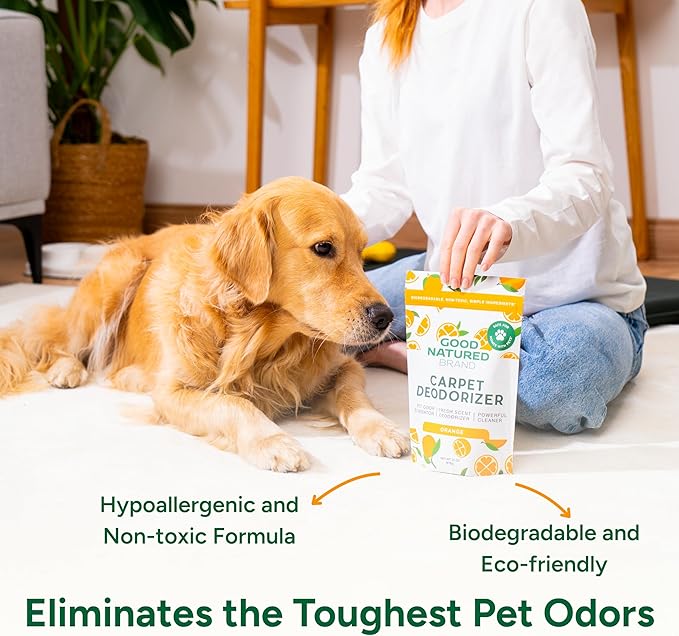 Good Natured Brand | Carpet Deodorizer & Freshener Powder | 31 oz Pet Odor Eliminator for Strong Odor & Pet Urine | Fresh Natural Sweet Orange Scent | Safe for Homes with Pets