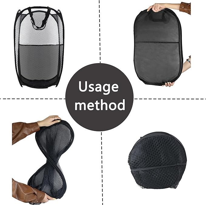 Buyongwant Collapsible Pop Up Laundry Hamper, Extra Large Mesh Foldable Laundry Basket, 28" x 16" x 16"(Black)