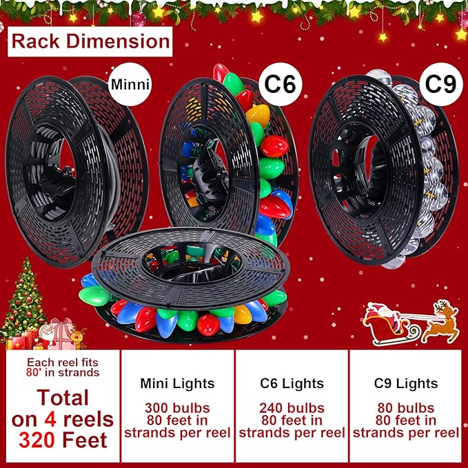 Christmas Light Storage Bag - Tear Proof 600D Oxford Fabric/Internal PVC Material with Reinforced Handles - With 4 Reels Stores up to 500 Ft Holiday Mini Christmas Tree Lights & Extension Cords,Red