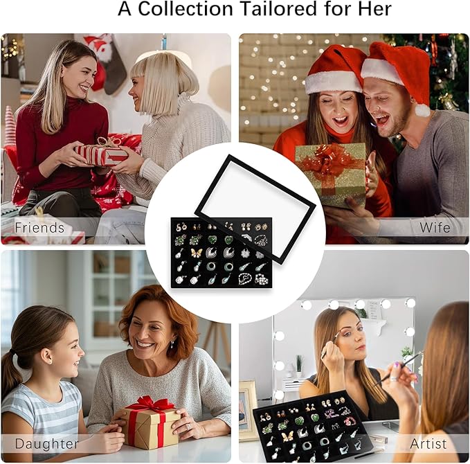 Wudygirl Jewelry Organizer Stackable Jewelry Tray Velvet Earring Holder Organizer 30 Grid Earring Storage with Lid Ring Holder Drawer Inserts Divider Storage for Women (Black)