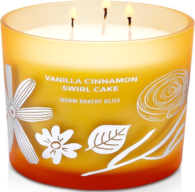 Vanilla Cinnamon Swirl Cake 3-Wick Soy Scented Candle for Home, 14.5 oz Large | Bakery Scented Candle | Long Lasting Aromatherapy Candles | Gift for Women & Men Housewarming