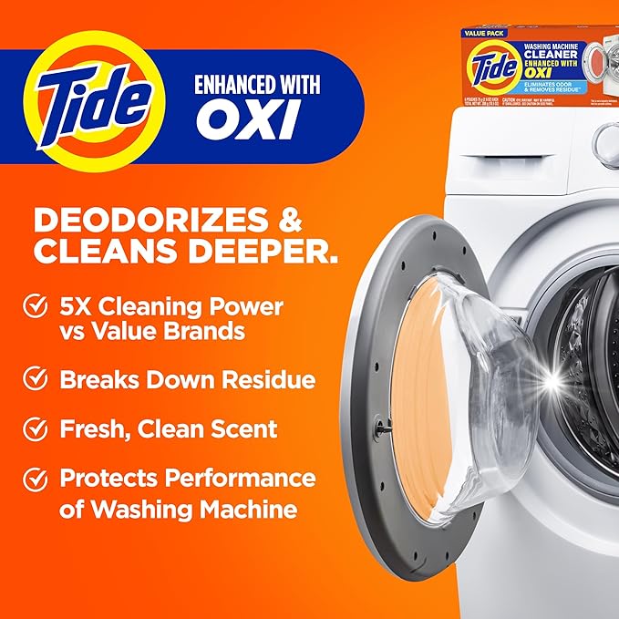 Washing Machine Cleaner by Tide, Washer Machine Cleaner with Oxi for Front and Top Loader Washer Machines, Deep Cleaning Residue & Odor Eliminator, 21 Month Supply