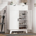 Shoe Cabinet Storage for Entryway with Doors, 4 Tier Fluted Shoe Organizer with 2 Drawers, Entryway Shoe Storage with Adjustable Shelves, Freestanding Hidden Shoe Rack for Front Door Entrance, White
