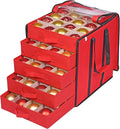 ProPik Christmas Ornament Storage Boxes with Dividers - 5 Separate Trays - Ornament Holder - Keeps 100 Holiday Ornaments - Durable Carrying Bag Handles Organizer Storage Box (Red)