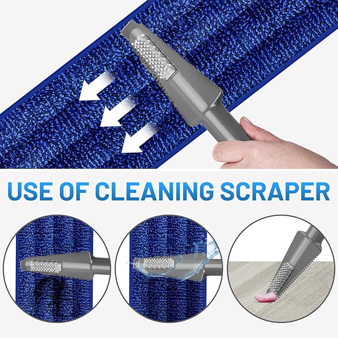 IOPRETTY Microfiber Hardwood Floor Mop - Wet Dry Spray Mop with 4 Washable Pads for Tile Wood Laminate Vinyl Marble Home Kitchen - 500+ ML Refillable Bottle Dark Blue