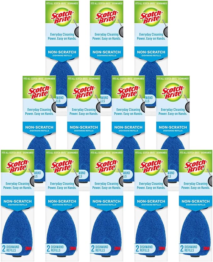 Scotch-Brite Non-Scratch Dishwand Refills for Nonstick, Dish Wand Sponge Heads- Glass, Pots, Pans, Tubs, Showers (24 Refill Pads)