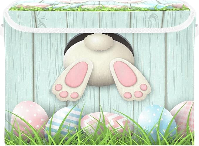 senya Easter Storage Baskets Collapsible Storage Bins with Lids, Easter Bunny Bottom with Pink and Blue Eggs Storage Boxes Clothes Baskets for Organizing B06D22020 Pattern 3 One Size