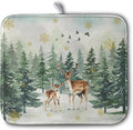 Kwlegh Reindeer Tree Snowflakes Christmas Dish Drying Mats for Kitchen Counter 16x18 Inch Winter Forest Dish Drainer Mats Absorbent Reversible Dish Draining Microfiber Dishes Drying Pad
