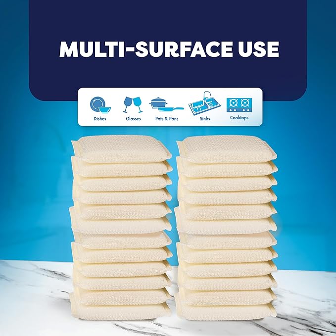 24 Pack Scrub Sponges Kitchen by SCRUBIT, Multi-Purpose Scouring Pads, Non-Scratch Cleaning Sponges for Dishes, Pots & Non-Stick Cookware - Long Lasting Dish Scrubbers for Kitchen, Bathroom & More