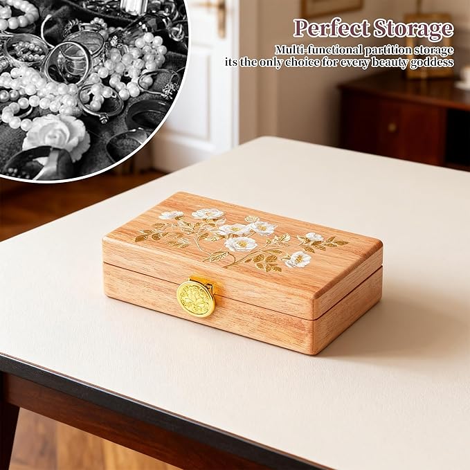 Travel Jewelry Case Small Wood Jewelry Organizer Jewelry Box for Women (Pine Wood Print)