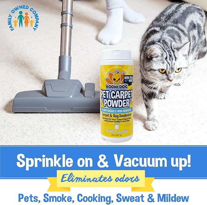 Bodhi Dog Natural Carpet Deodorizer Powder - Dry Pet Smell Eliminator & Urine Odor Remover - Loosens Fur & Dirt - Plant-Based Room Freshener for Vacuuming Home with Pets - Fresh Laundry (Pack of 3)