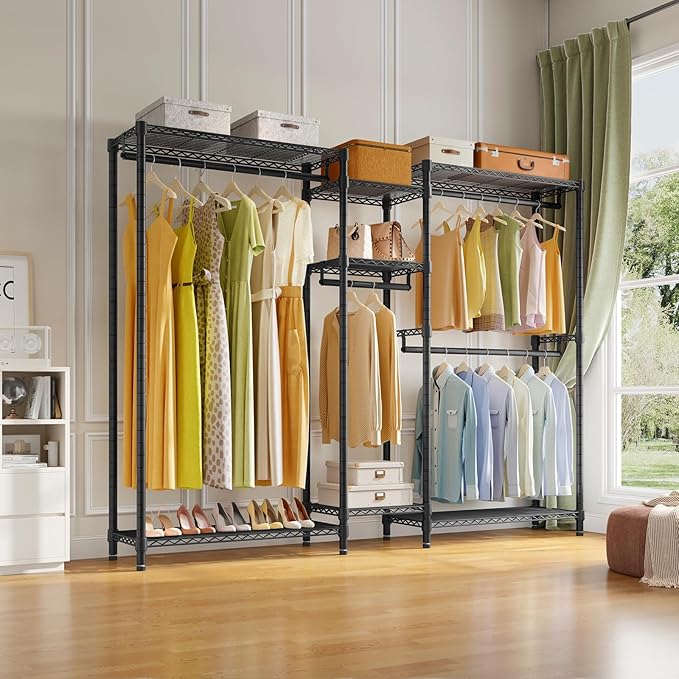 VIPEK Classic V6 Plus Wire Garment Rack Heavy Duty Clothing Rack for Hanging Clothes, Metal Freestanding Closet Wardrobe Rack Portable Clothes Rack, 84.7" L x 15.7" W x 76.4" H, Load 1120lbs, Black