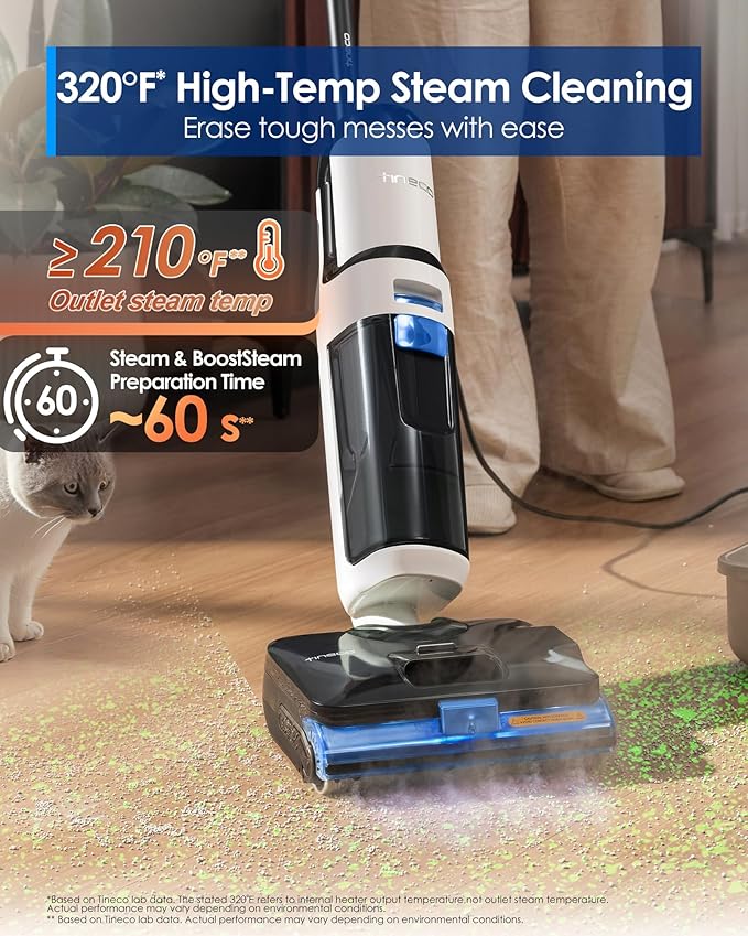 Tineco FLOOR ONE S6 Stretch Steam Corded Wet Dry Vacuum Steam Mop All-in-One, Tineco BoostSteam, 320℉ High-temp Steam Cleaning, 180° Lay-Flat, Anti-Tangle Design, One-Touch Self-Cleaning