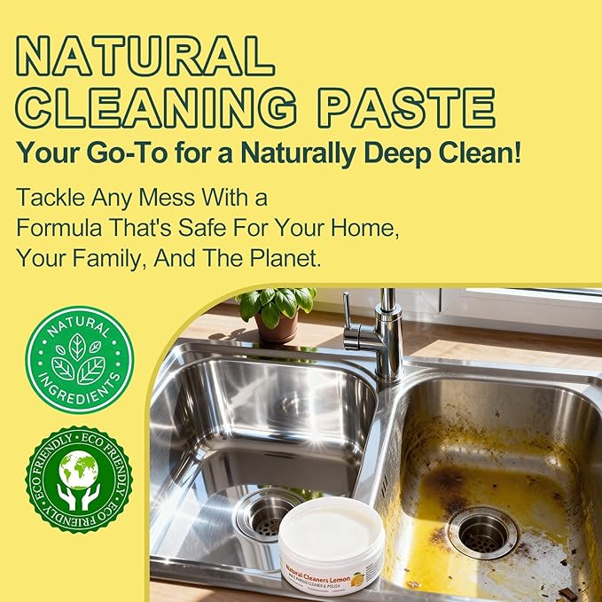 FAVIRZCE All Purpose Cleaner and Polish Paste - Glass Oven & Stove Top Cleaner for Kitchen Burnt Pans Cooktops Sinks Tile & White Shoes - Natural Multi Surface Grease Marker & Hard Water Stain