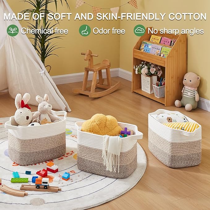 Storage Baskets for Organizing, Woven Baskets for Shelves, Rectangle Decorative Organizer for Storage Clothes, Toy, Books, Towels Nursery Bins 3 Pack (Gradient Yellow, 13"x9.85"x8.7")