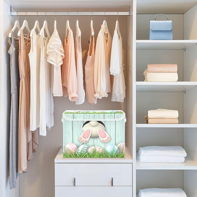 senya Easter Storage Baskets Collapsible Storage Bins with Lids, Easter Bunny Bottom with Pink and Blue Eggs Storage Boxes Clothes Baskets for Organizing B06D22020 Pattern 3 One Size
