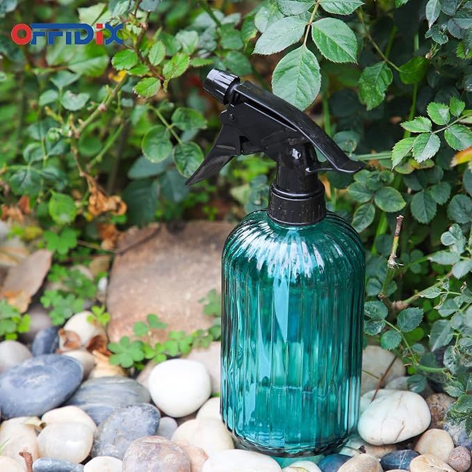 OFFIDIX Glass Spray Bottle, Plant Mister with Adjustable Nozzle 0.4L/13.5oz Pressure Watering Can Handheld Spray Bottle for Outdoor Indoor Plants and Cleaning Work (Blue)