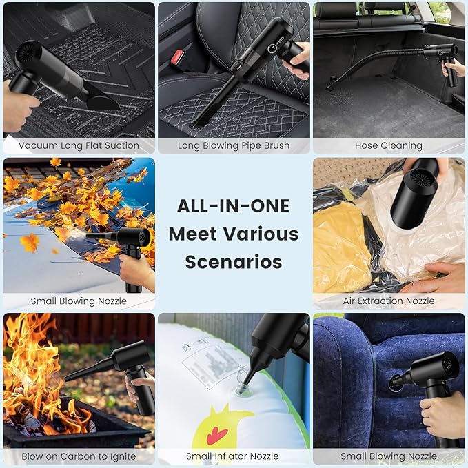 Tkkich Car Vacuum Portable Cordless with Removable Battery as 35W Power Bank, 6-in-1 Handheld Vacuum Blower Set,18000PA Mini Vacuum Cleaner 6000mAH with Brushless Motor for Car Home - 2 Batteries