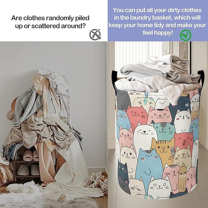 Laundry Basket-Cute Cartoon Cat Foldable Waterproof Oxford Cloth Funny Tote Bag Laundry Hamper Clothes Storage Bucket Organizer For Bathroom/Laundry Storage/Bedroom Storage Basket
