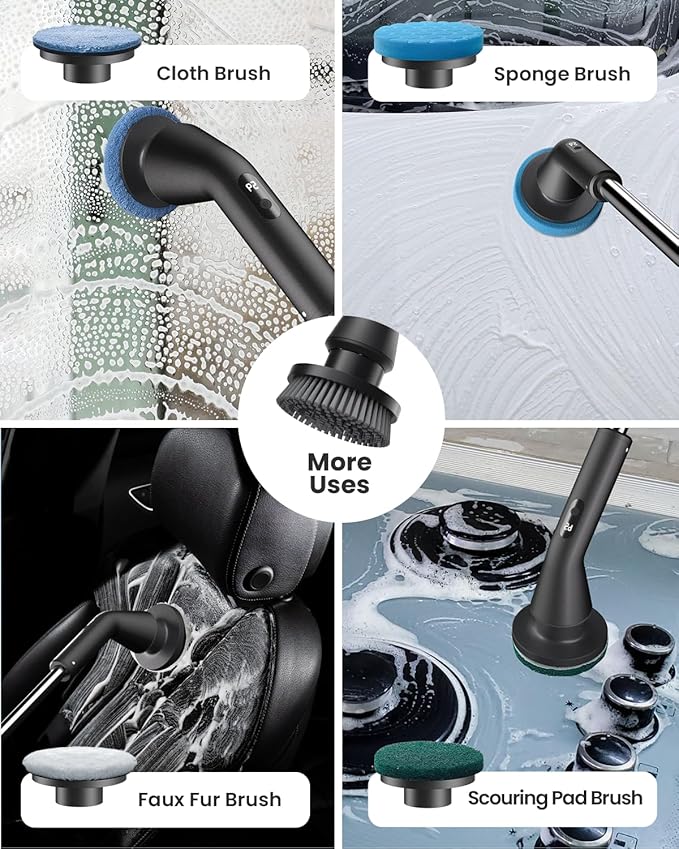 Topmako Electric Spin Scrubber, 2025 New Cordless Cleaning Brush for Home, IPX7 Waterproof Spin Scrubber with 7 Brush Heads, Adjustable Long Handle and 2 Rotating Speeds for Bathroom Tub Floor