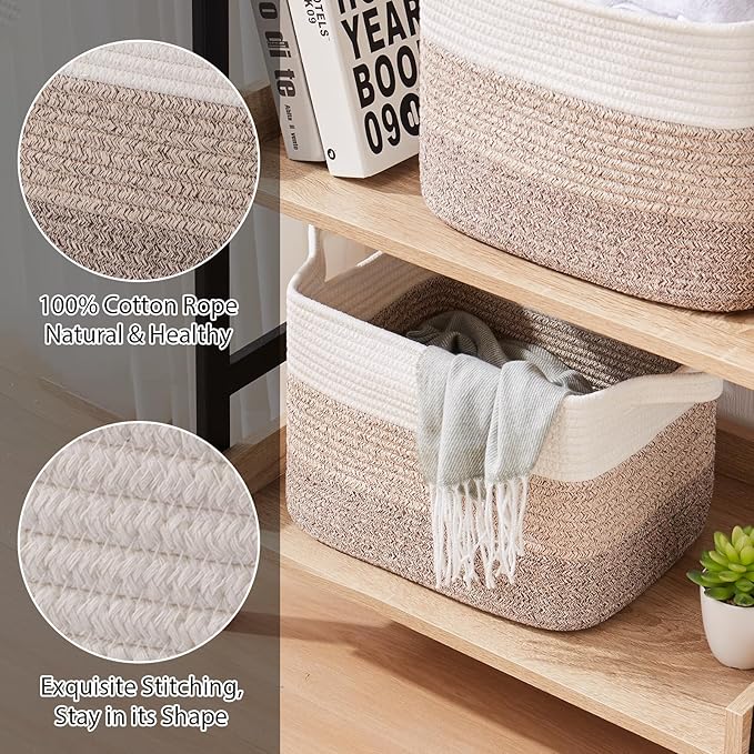 Storage Baskets for Organizing, Woven Baskets for Shelves, Rectangle Decorative Organizer for Storage Clothes, Toy, Books, Towels Nursery Bins 3 Pack (Gradient Yellow, 14.17"x9.85"x9.45")