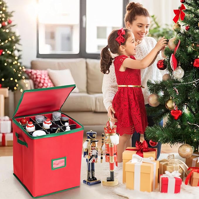 Christmas Nutcracker and Figurine Collectible Storage Box Containers Holiday Decor Organizer, Stores Up to 16 inch Tall Nutcrackers, Carolers, Santa Figure, Nut Cracker Ornaments, 17x13.25x12.75