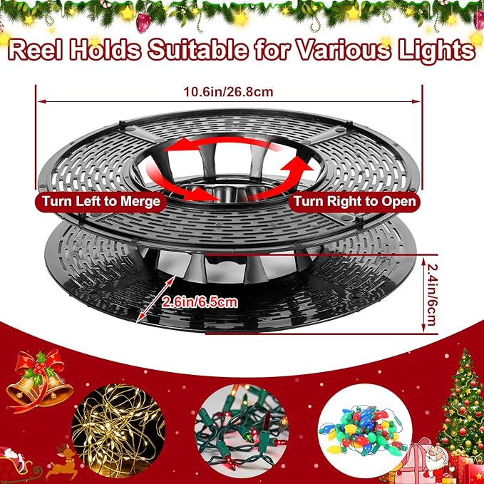 Christmas Light Storage Bag - Tear Proof 600D Oxford Fabric/Internal PVC Material with Reinforced Handles - With 4 Reels Stores up to 500 Ft Holiday Mini Christmas Tree Lights & Extension Cords,Red