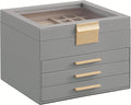 SONGMICS Jewelry Box Organizer with Glass Lid, 4-Layer Jewelry Storage, with 3 Drawers, Modern Style, 8 x 9.1 x 6.5 Inches, Dove Gray and Gold Color UJBC173G01