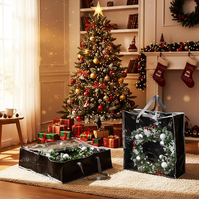 Oversized 6 Pack Storage Bags with Zipper 25 Gallon Tote Bags Moving Travel Camping Essentials Packing Supplies for Clothes Wreaths Quilts Decorations Toys, 26 x 26 x 8.7 Inches(Black)
