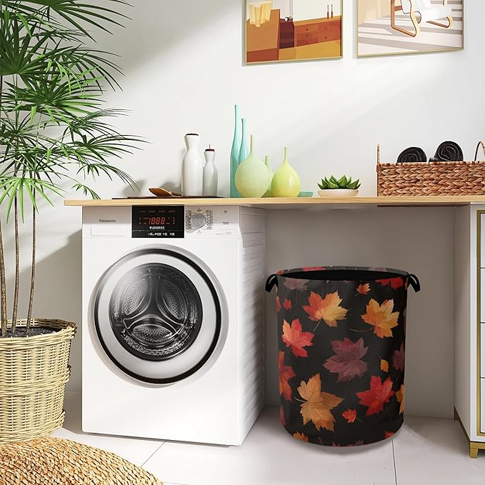 Maple Leaves Laundry Basket,Autumn Foldable Oxford Cloth Tote Bag Laundry Hamper Clothes Storage Bucket Organizer for Bedroom Laundry Storage Dormitories 16" x 20.8"
