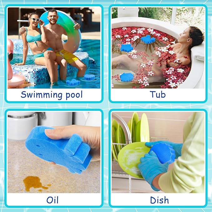 Zhehao 50 Pack 5 Shapes Hot Tub Sponge Absorber Oil Absorbing Sponge Foam Hot Tub Scum Absorber for Swimming Pool Spa Cleaning Accessories(Blue)