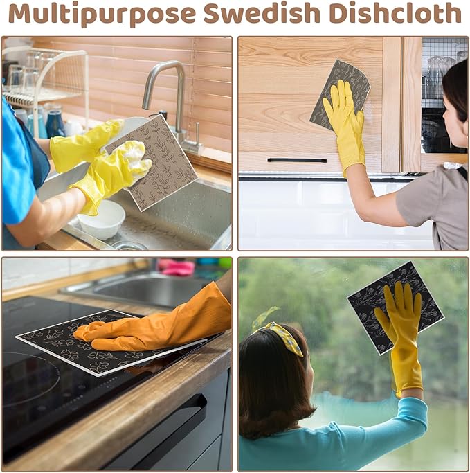 Needbrock 6 Pack Swedish Dishcloths for Kitchen,Swedish Rags Dish Towels with Clips, Reusable Paper Towels Washable Absorbent Cellulose Sponge Cloths No Odor for Cleaning Home Kitchen