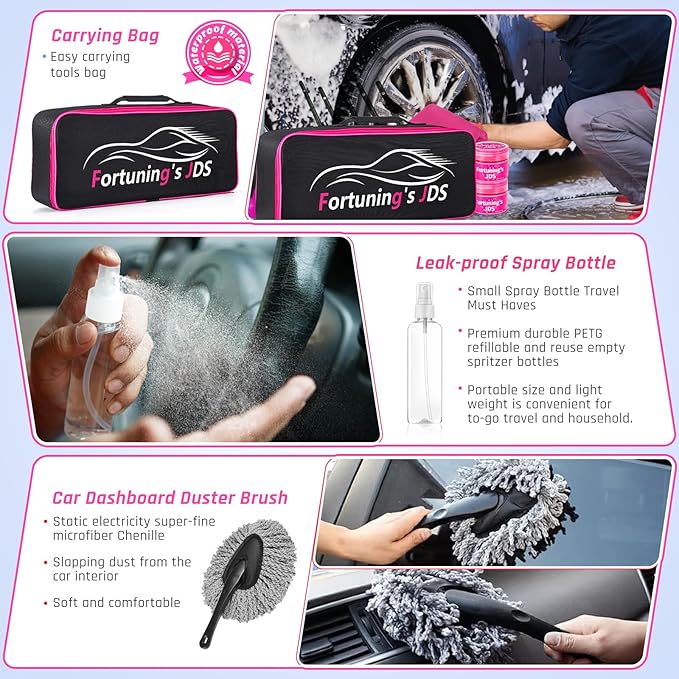 35PCS Car Detailing Kit Interior Cleaner with High Power Handheld Vacuum,Car Wash kit with Detailing Brush Set,Car Interior Detailing Kit,Pink Car Accessories for Motorcycle,Cars Gifts for Women
