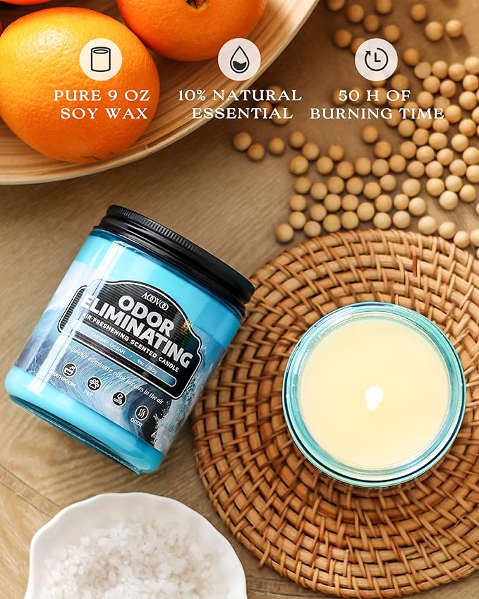 AOOVOO 4 Pack Odor Eliminating Highly Fragranced Candle - Eliminates 95% of Pet, Smoke, Food, and Other Smells Quickly, Air Freshing Soy Candle, Citrus Lemon/Ocean/Apple/Dreamy Garden